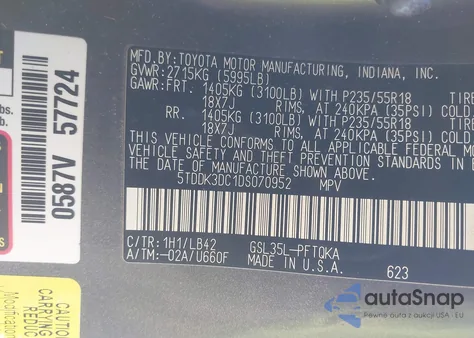 2013 Toyota Sienna Xle 7 Passenger from USA, damaged, VIN 5TDDK3DC1DS070952